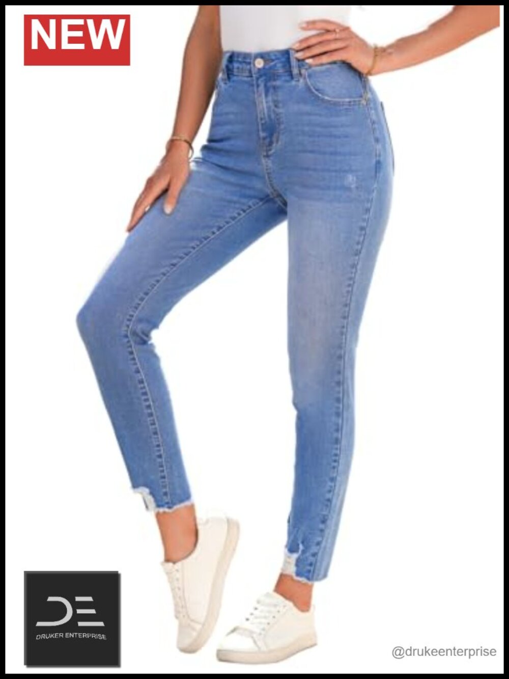 Women's Ripped Shaping Skinny Jeans Distressed Raw Hem Stretchy Denim Pants